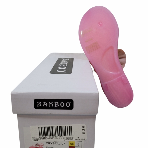 New Women's Bamboo Pink Rhinestone Jelly Thong Sandals - Picture 10 of 10